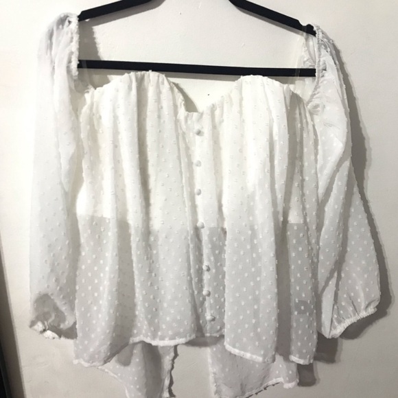 Sweetheart neckline & Swiss dot 3/4 sleeve top with corset style & overlay - Picture 1 of 6